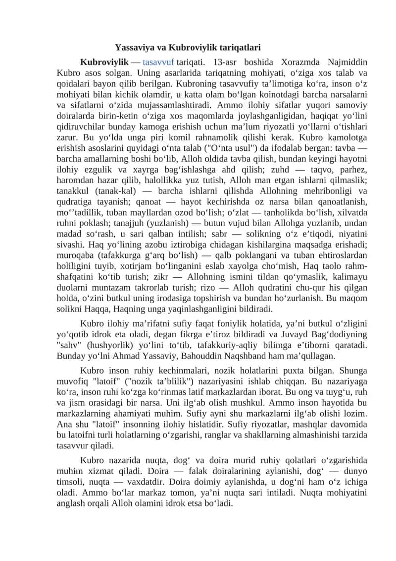 Yassaviya va Kubroviylik tariqatlari 1