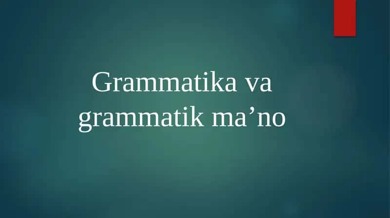 Grammatika va grammatik maʼno 1