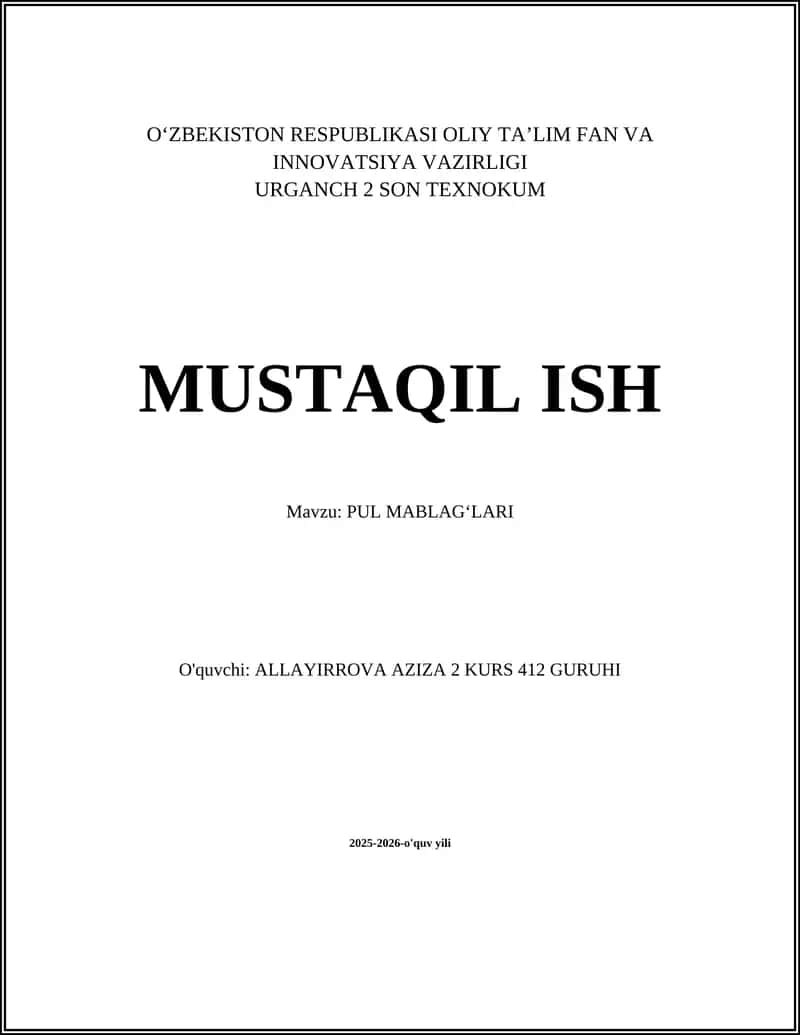 Pul mablagʻlari 1