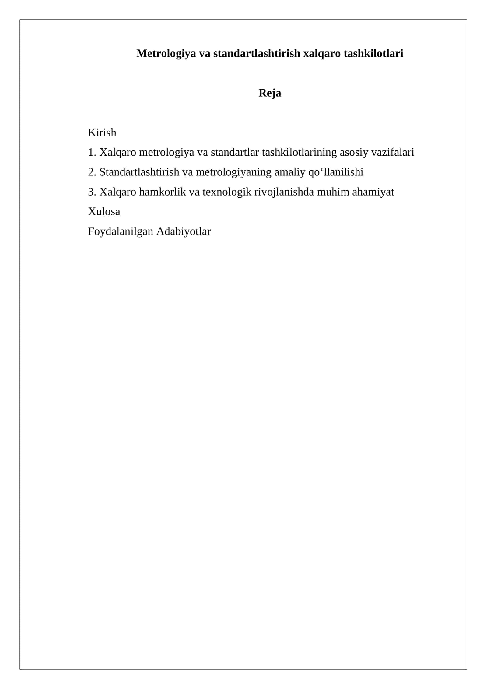 Metrologiya va standartlashtirish xalqaro tashkilotlari 1