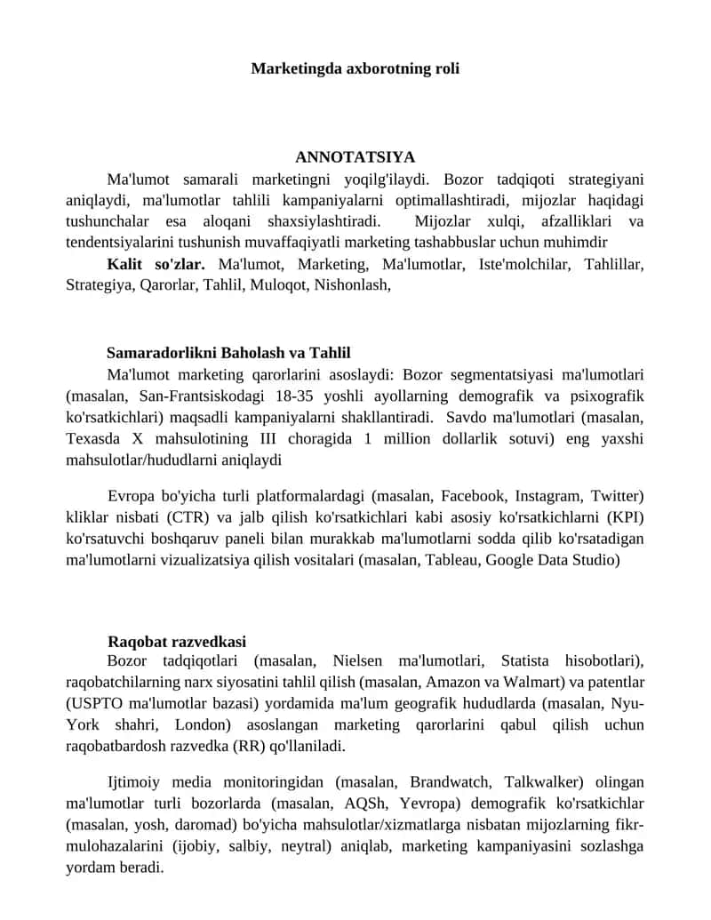 Samaradorlikni Baholash va Tahlil 1