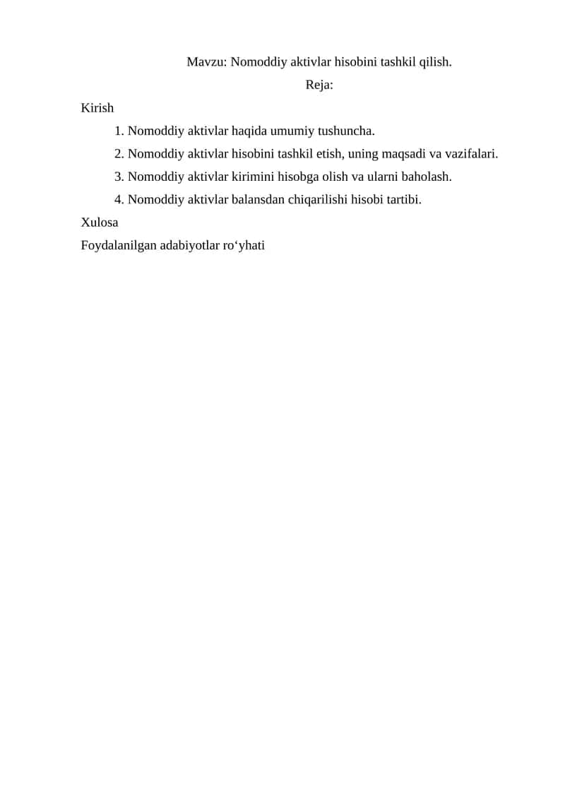 Nomoddiy aktivlar hisobini tashkil qilish 1