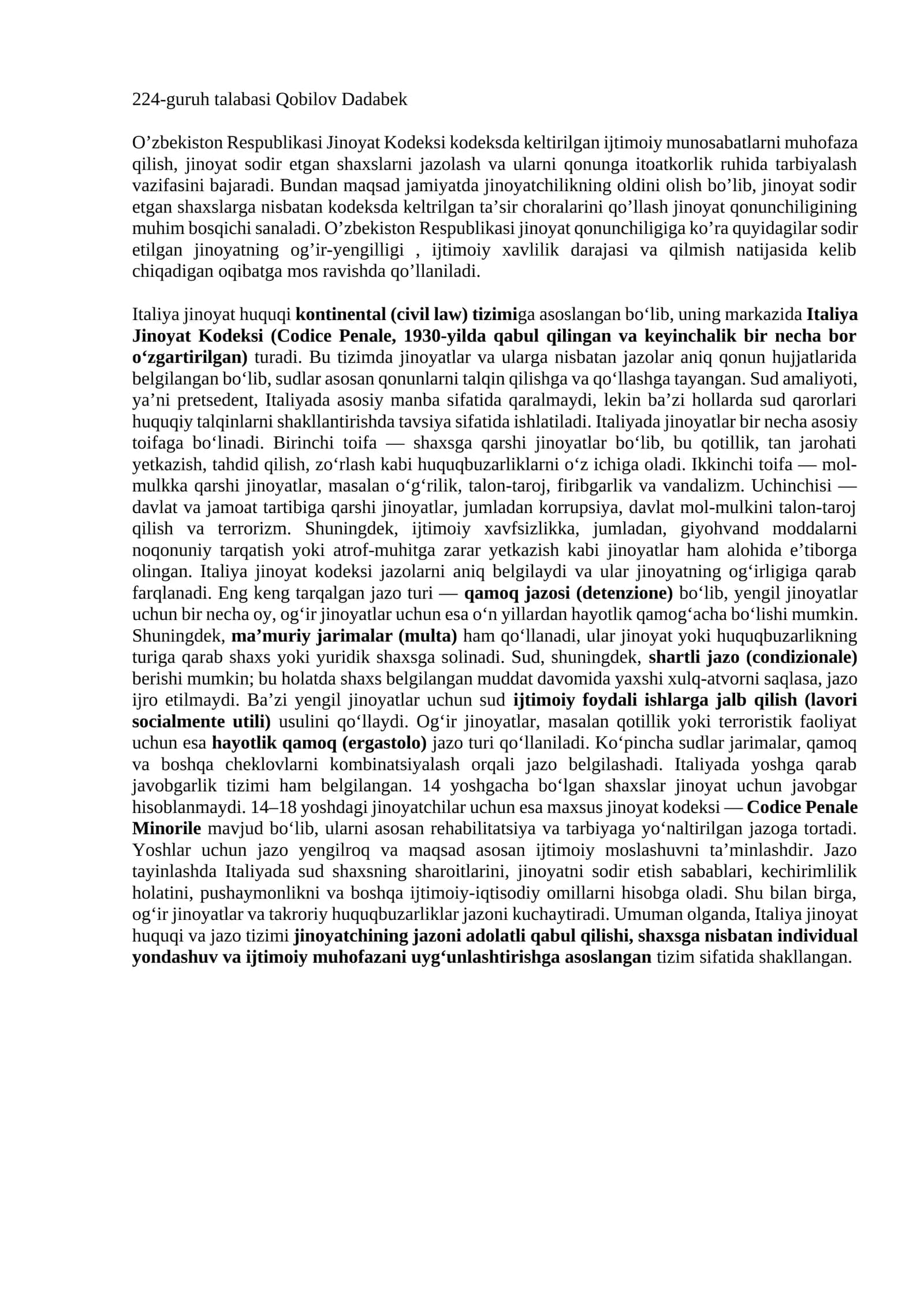 Italiya Jinoyat Kodeksi 1