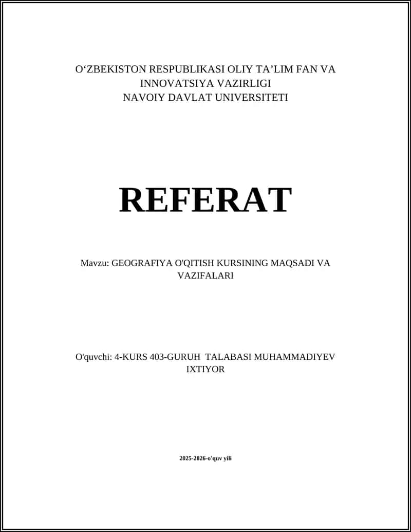 GEOGRAFIYA O'QITISH KURSI 1
