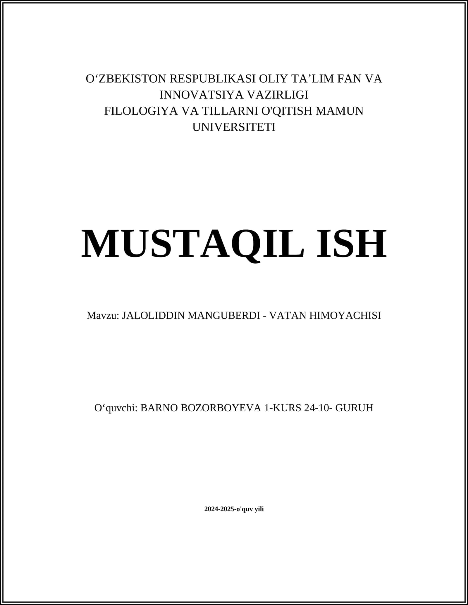 JALOLIDDIN MANGUBERDI - VATAN HIMOYACHISI 1