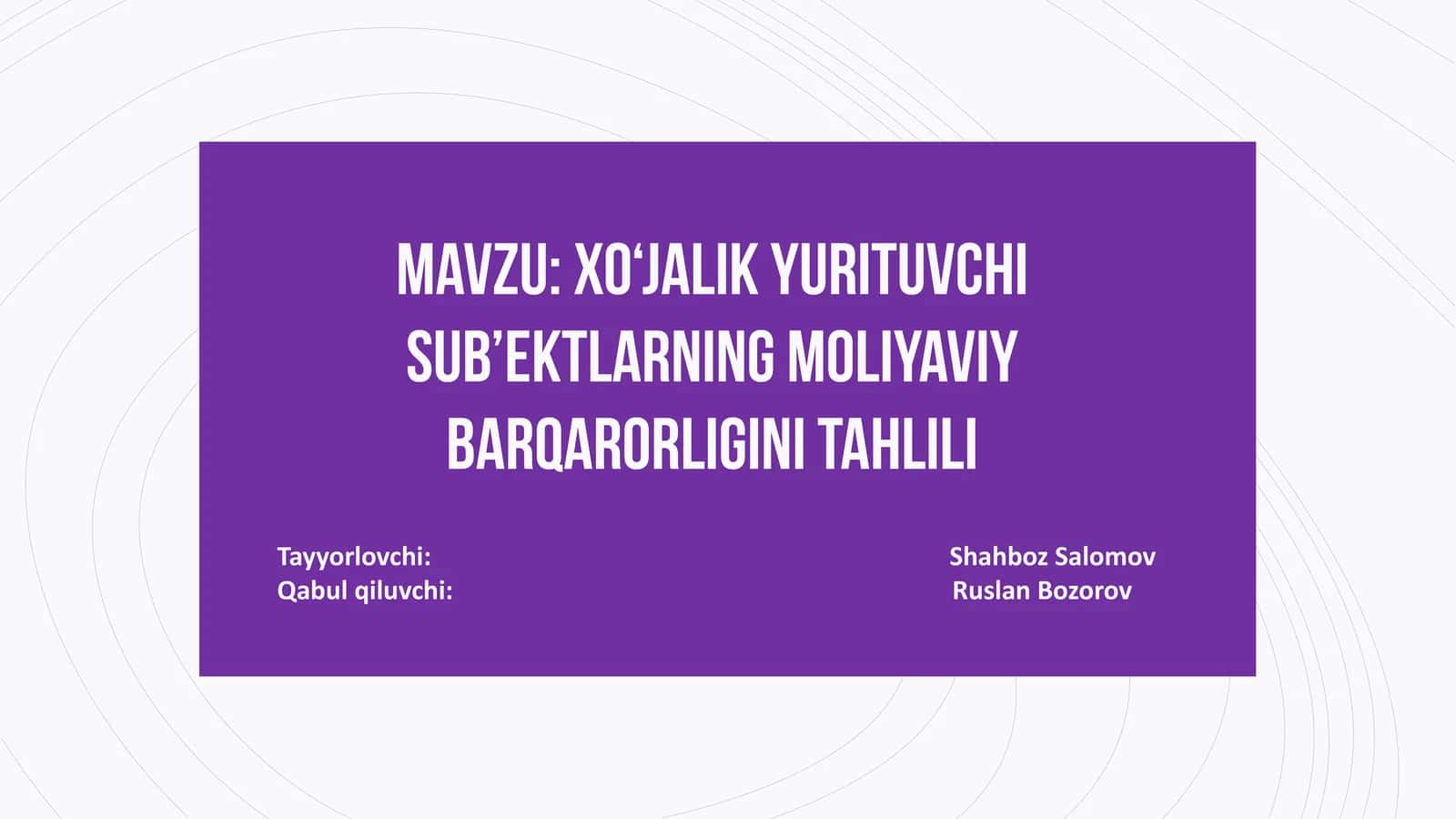 Xo‘jalik yurituvchi sub’ektlarning moliyaviy barqarorligi tahlili 1
