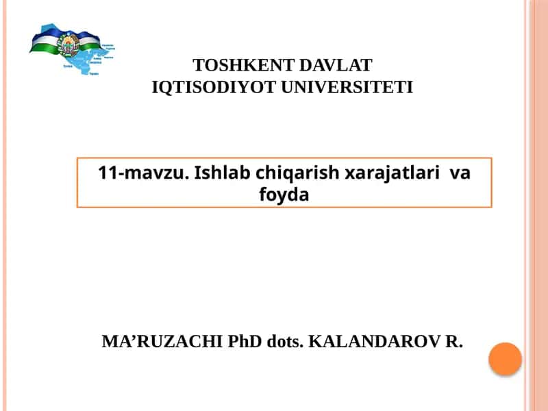 Ishlabchiqarish xarajatlari va foyda 1