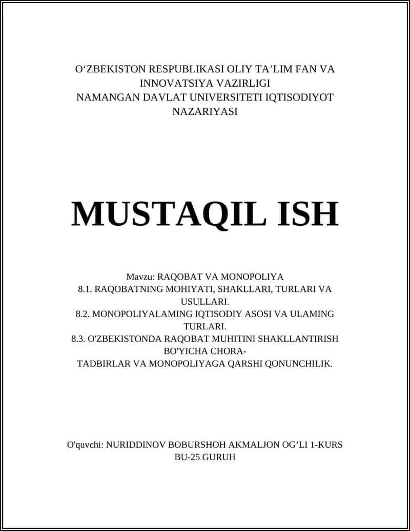 RAQOBAT VA MONOPOLIYA 1