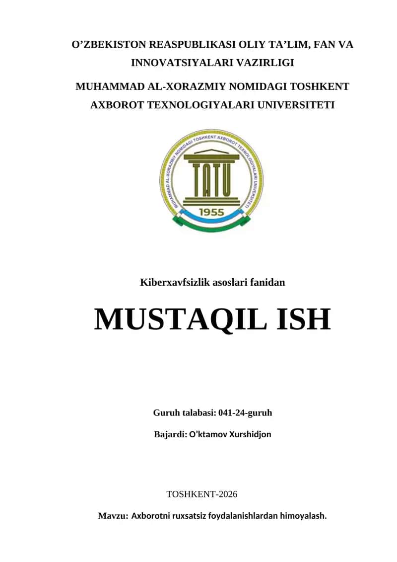 Axborotni ruxsatsiz foydalanishlardan himoyalash. 1
