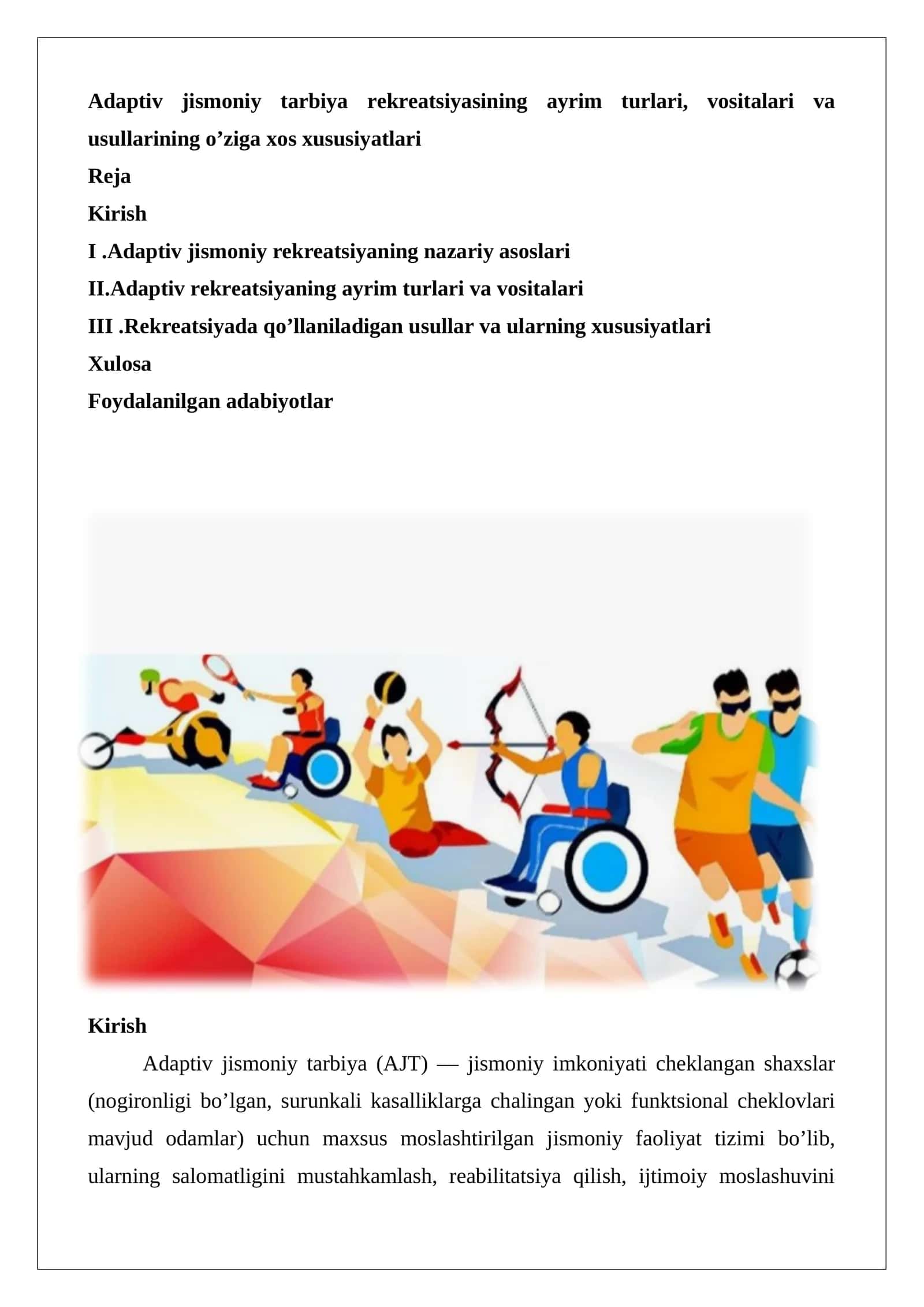 Adaptiv jismoniy tarbiya rekreatsiyasining turlari 1