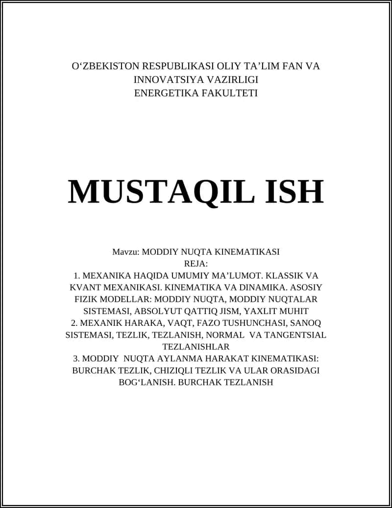 MODDIY NUQTА KINEMАTIKАSI 1