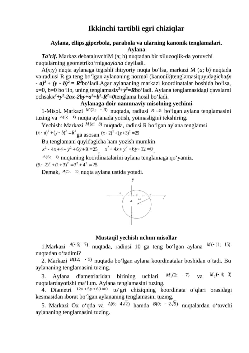 Ikkinchi tartibli egri chiziqlar 1