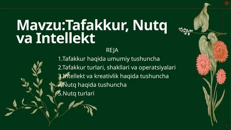 Tafakkur, Nutq va Intellekt 1