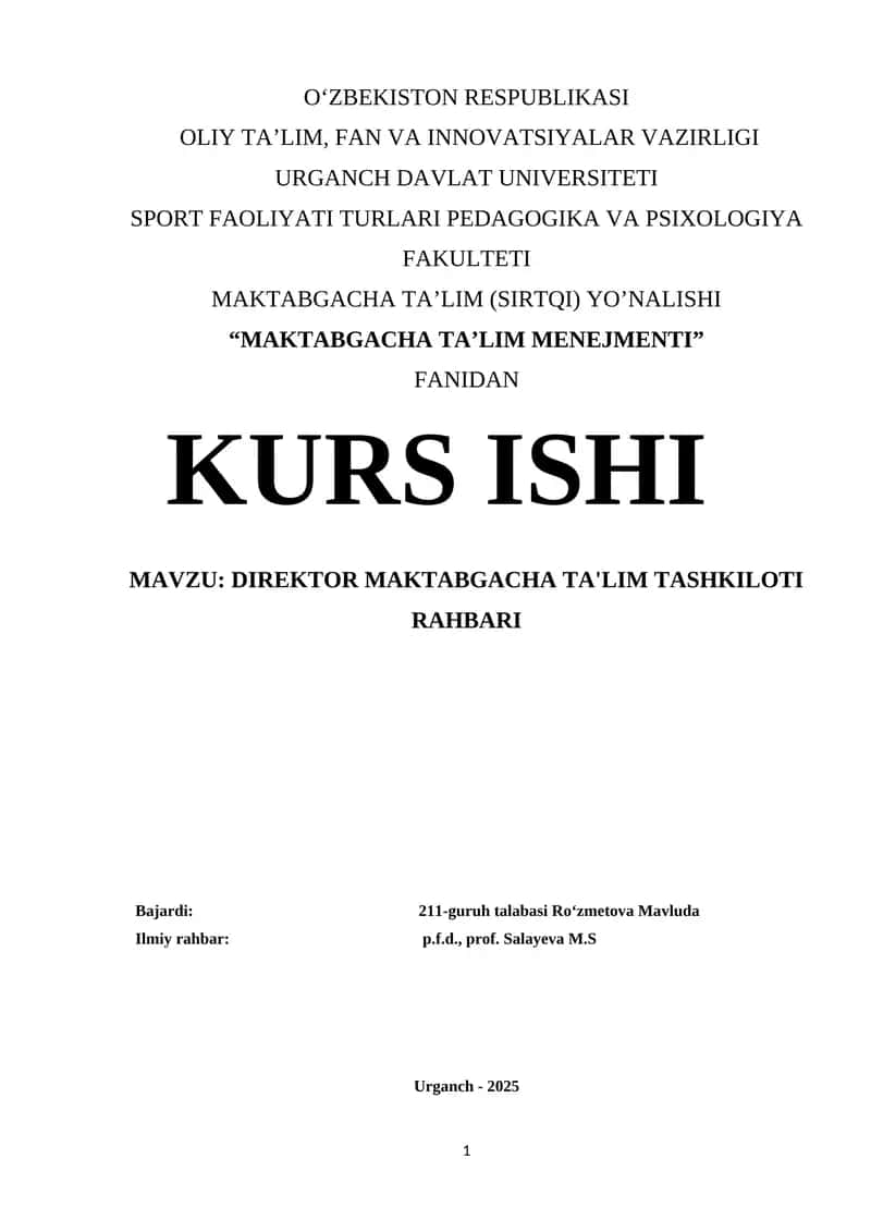MAKTABGACHA TA’LIM MENEJMENTI 1