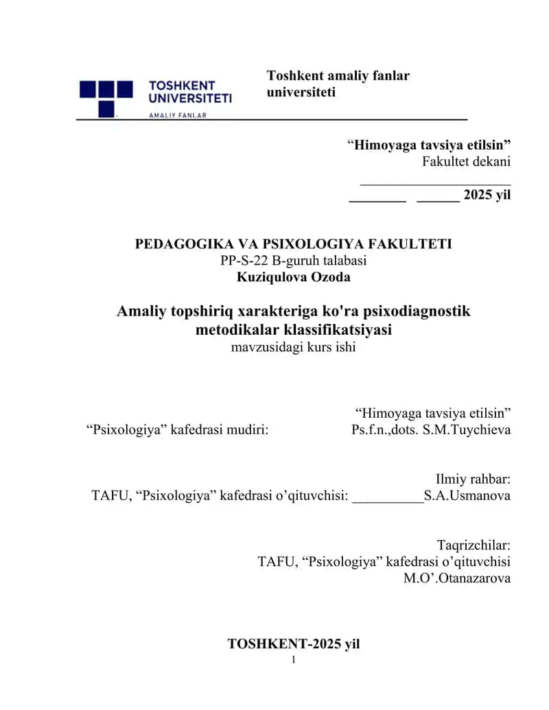 Psixodiagnostik metodikalar klassifikatsiyasi 1