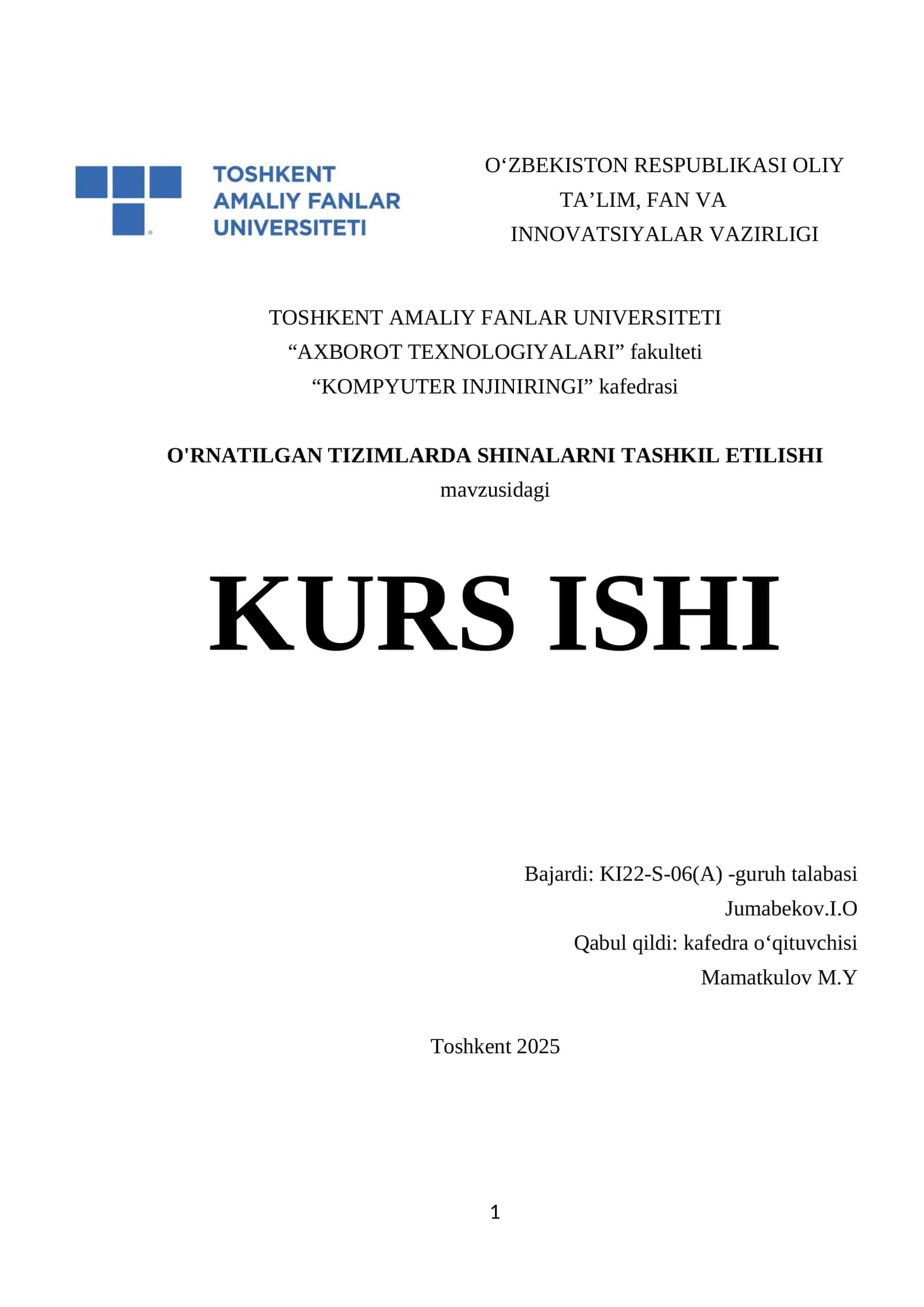 O'rnatilgan Tizimlarda Shinalarni Tashkil Etish 1