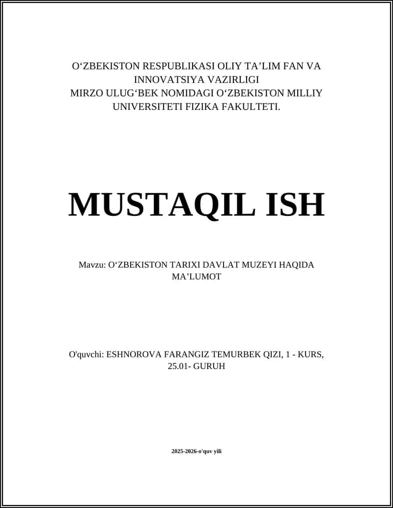 OʻZBEKISTON TARIXI DAVLAT MUZEYI 1