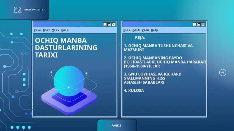 OCHIQ MANBA DASTURLARINING TARIXI 1