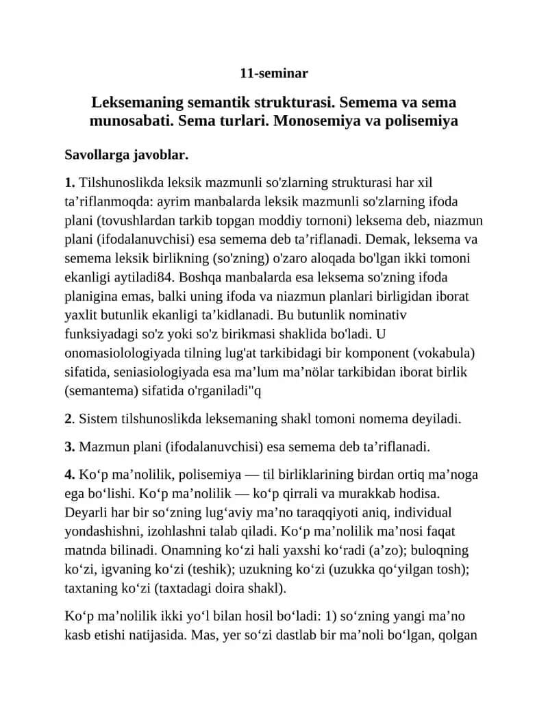 Leksemaning semantik strukturasi 1