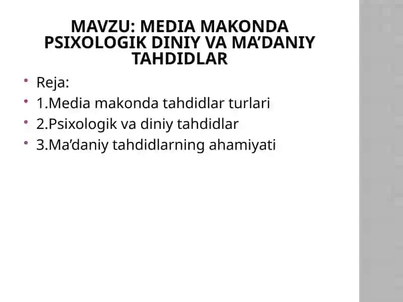 media makonda psixologik diniy va ma’daniy tahdidlar