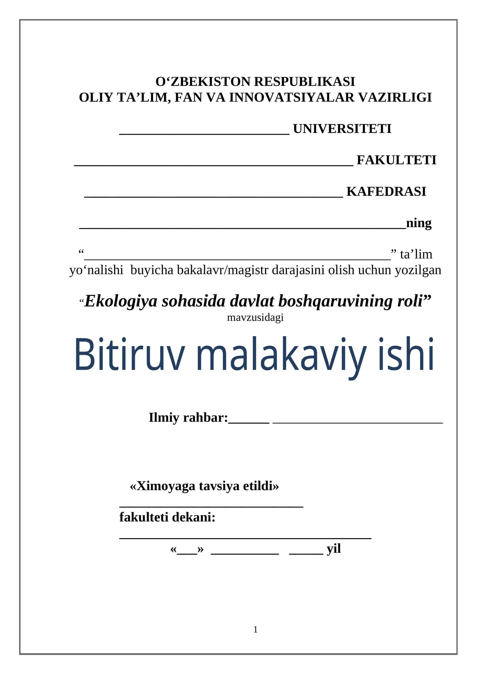 Ekologiya sohasida davlat boshqaruvining roli 1