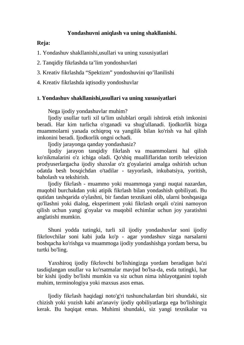 Yondashuvni aniqlash va uning shakllanishi 1