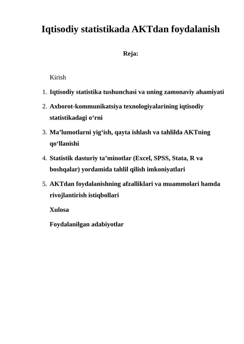 Iqtisodiy statistikada AKTdan foydalanish 1