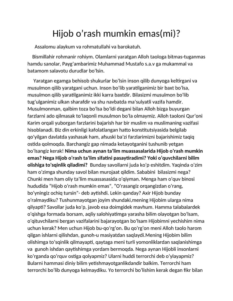 Hijob o’rash mumkin emas(mi)? 1