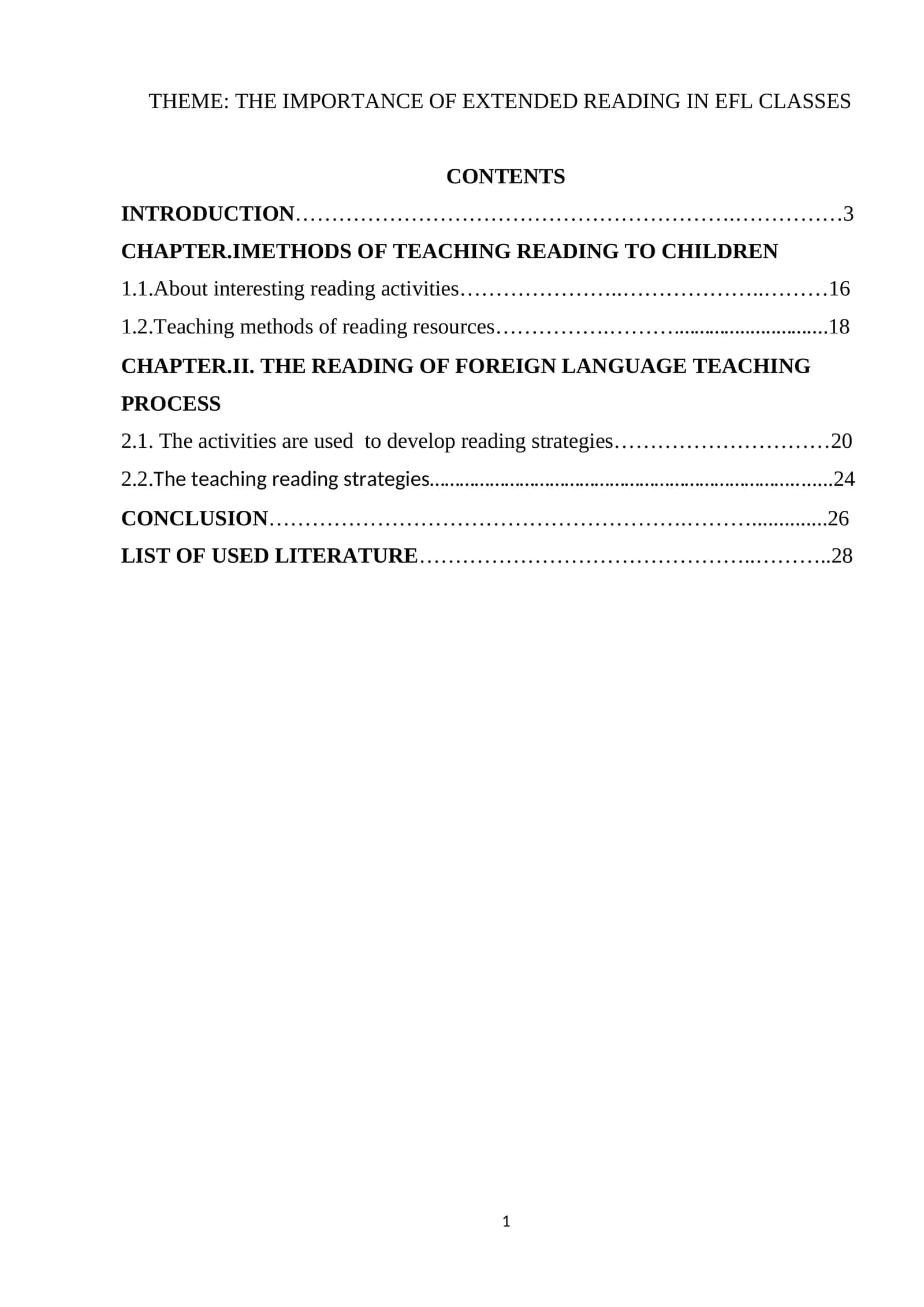 THE IMPORTANCE OF EXTENDED READING IN EFL CLASSES 1