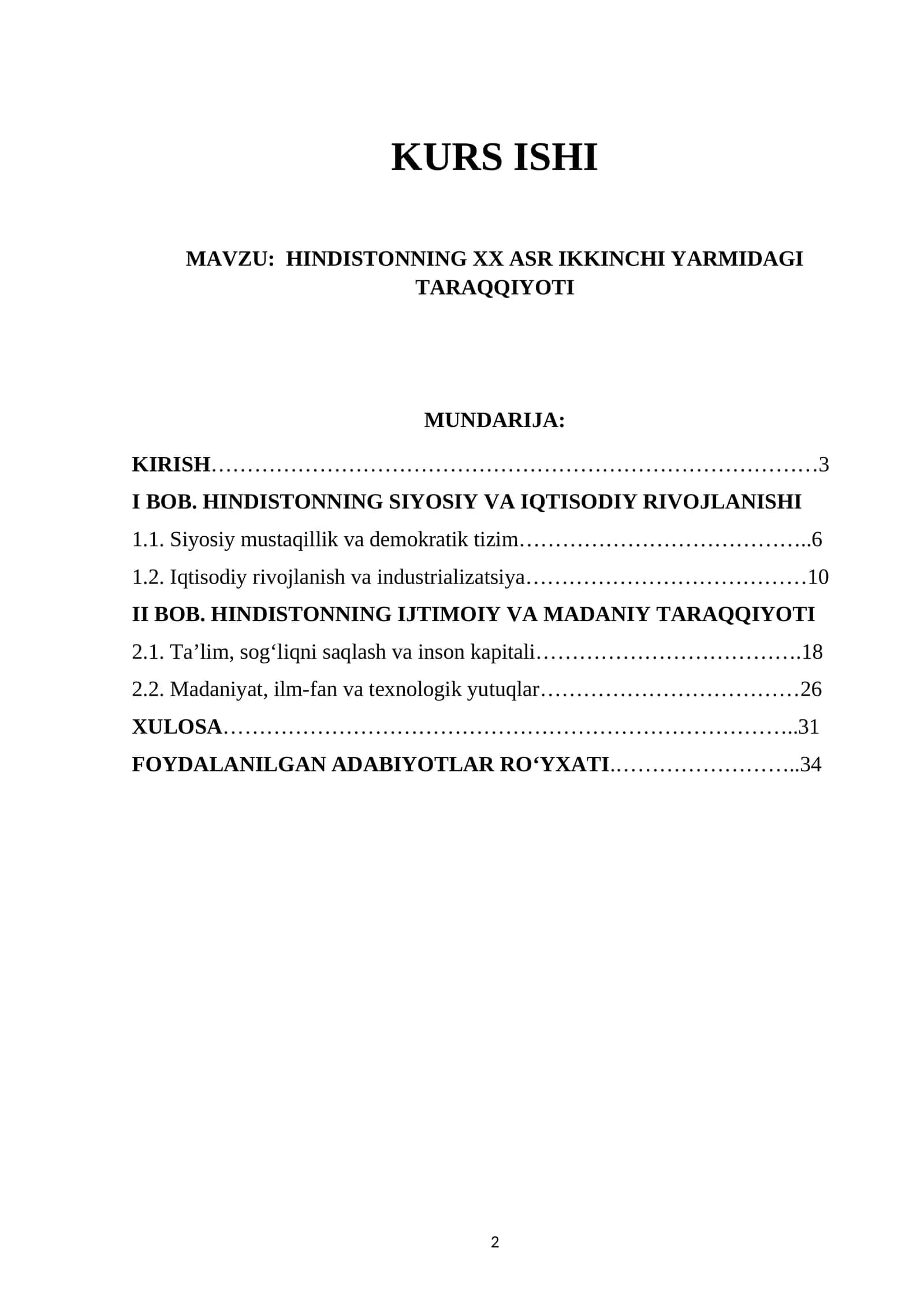 HINDISTONNING XX ASR IKKINCHI YARMIDAGI TARAQQIYOTI 1