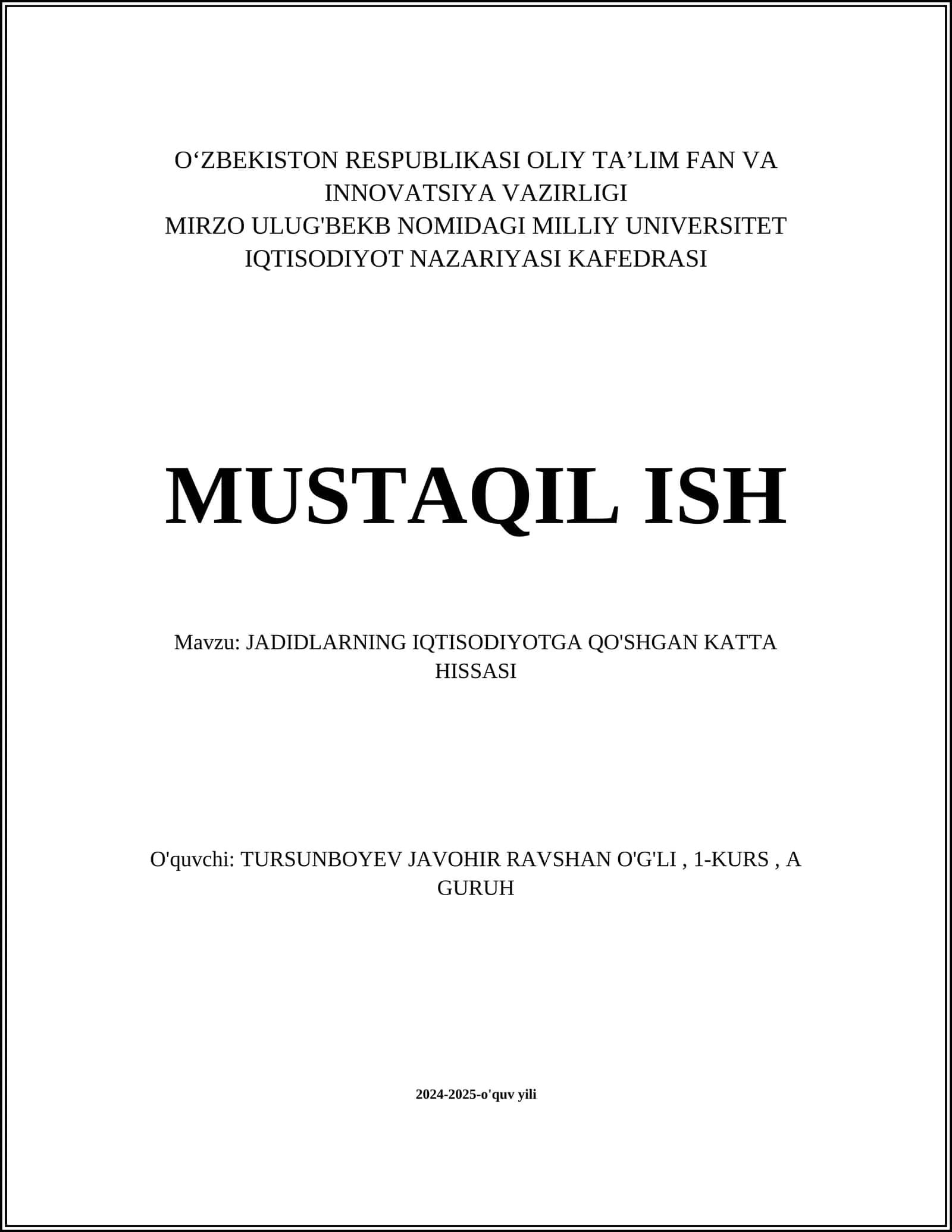 JADIDLARNING IQTISODIYOTGA QO'SHGAN KATTA HISSASI 1