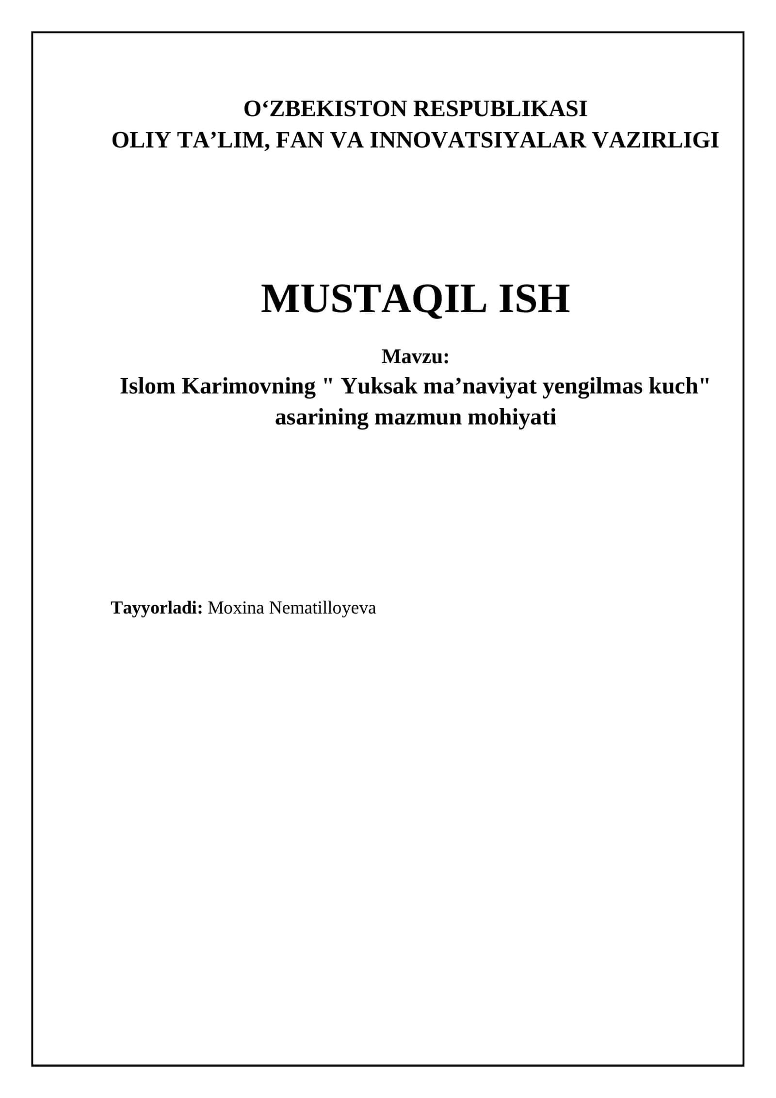 Yuksak ma'naviyat yengilmas kuch 1