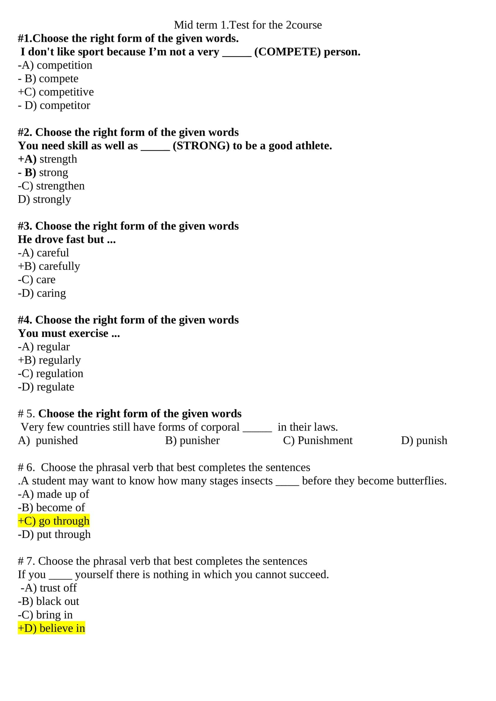 Mid term 1.Test for the 2course 1