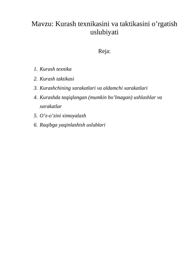 Kurash Texnikasi va Taktikasi 1