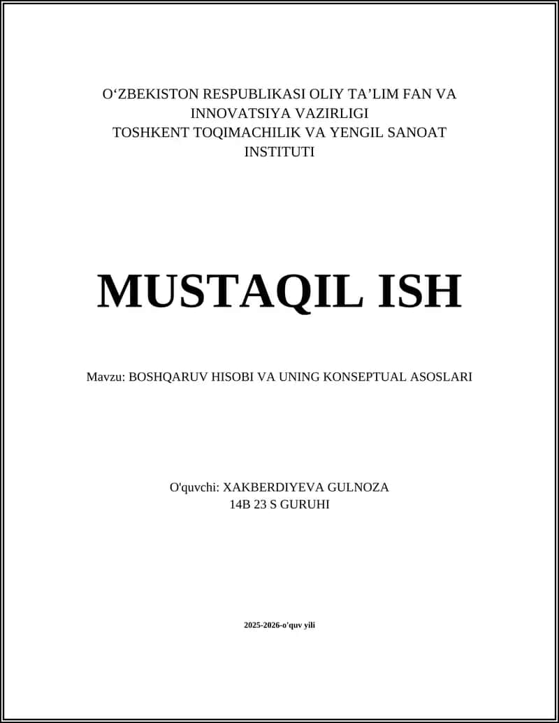 BOSHQARUV HISOBI VA UNING KONSEPTUAL ASOSLARI 1