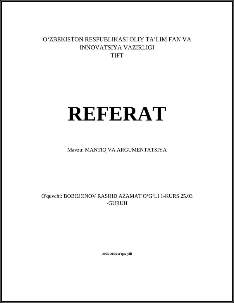 MANTIQ VA ARGUMENTATSIYA 1