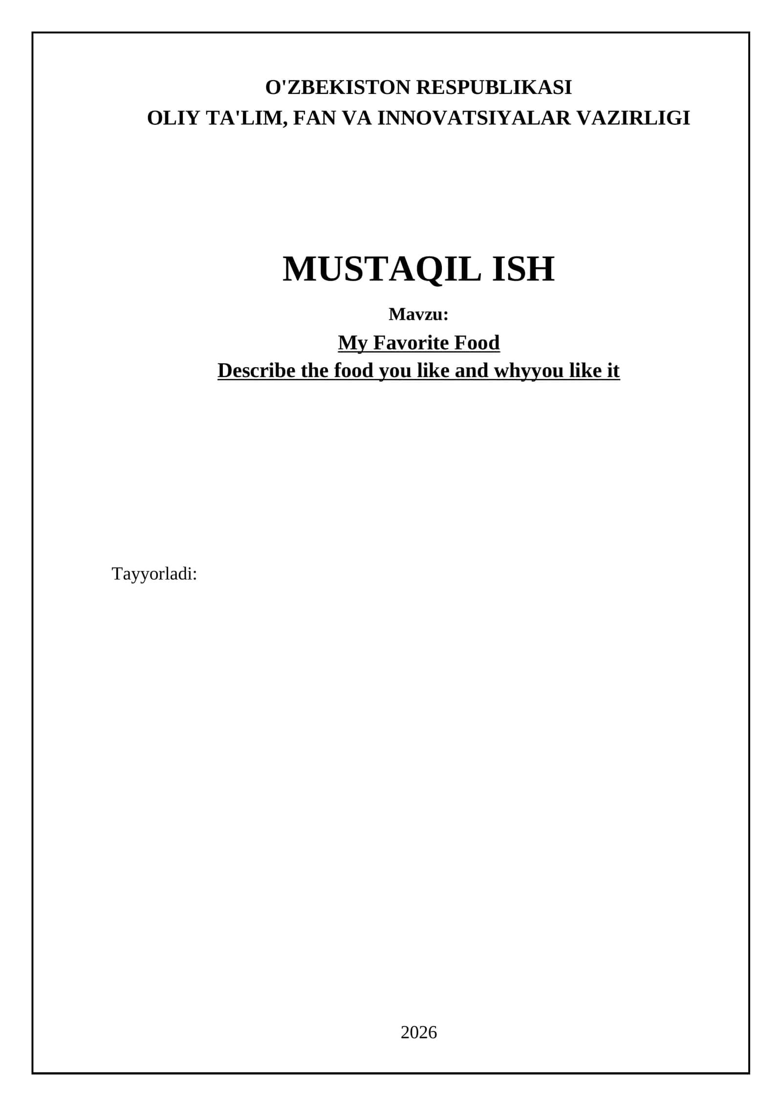 Mening sevimli taomimning ta'riflanishi 1