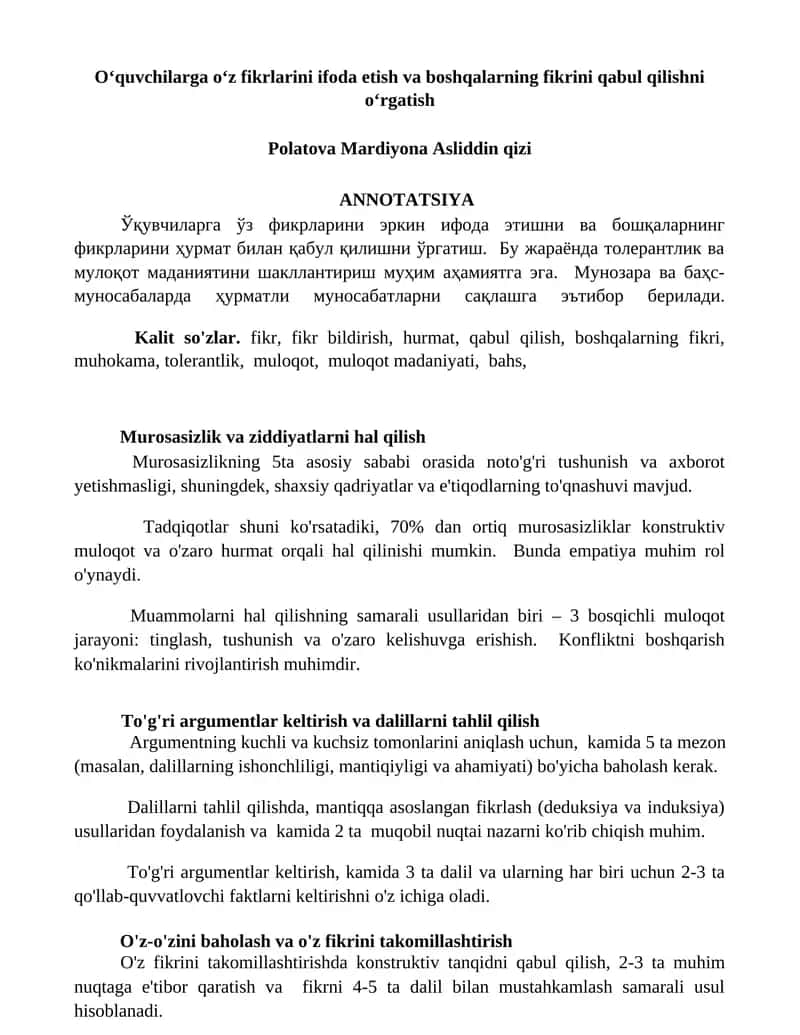 Murosasizlik va ziddiyatlarni hal qilish 1