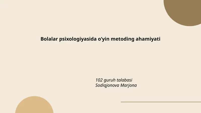 Bolalar psixologiyasida oʻyin metoding ahamiyati 1