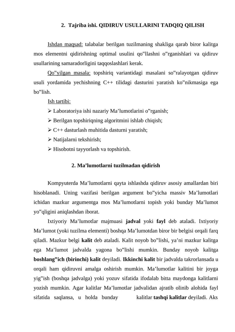 Qidiruv usullarini tadqiq qilish 1