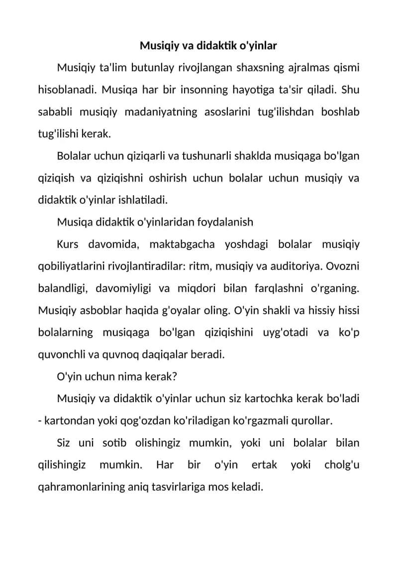 Musiqiy va didaktik o'yinlar 1