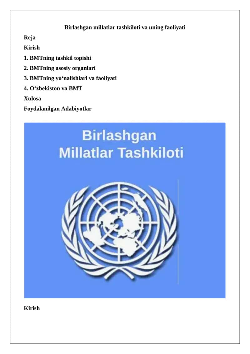 Birlashgan Millatlar Tashkiloti va uning faoliyati 1