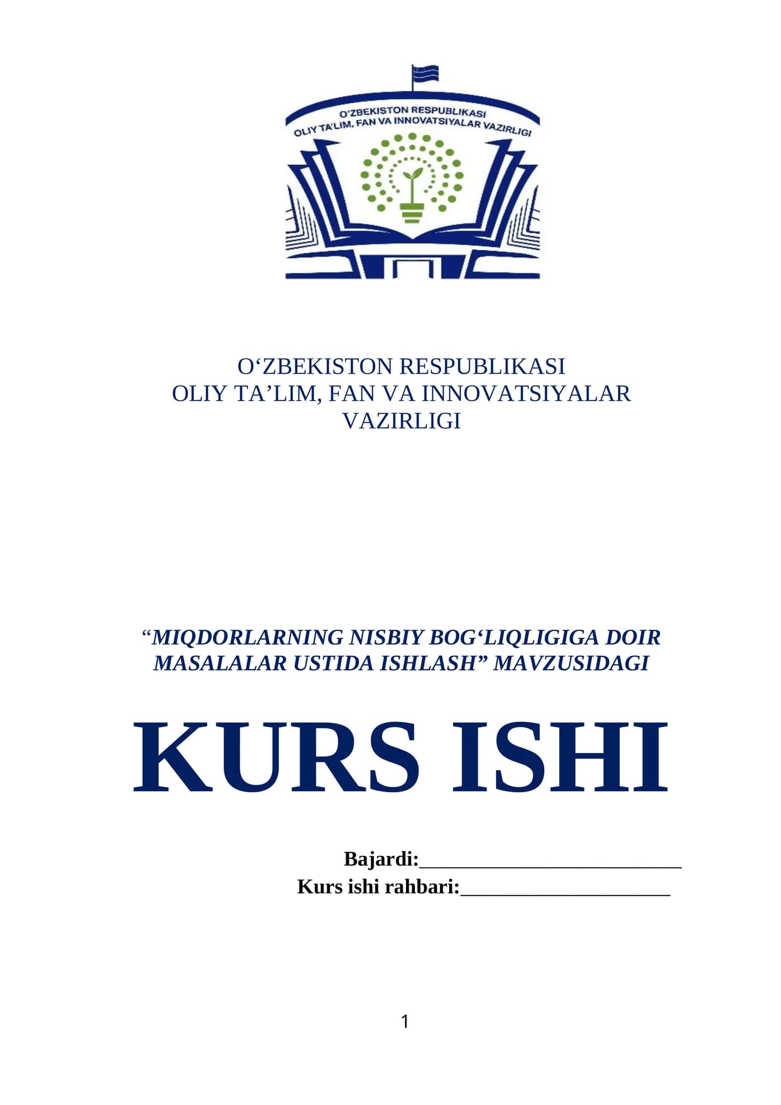 MIQDORLARNING NISBIY BOG‘LIQLIGIGA DOIR MASALALAR USTIDA ISHLASH 1