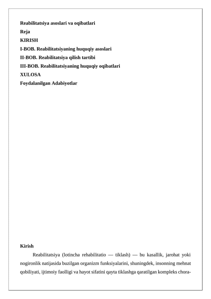 Reabilitatsiya asoslari va oqibatlari 1