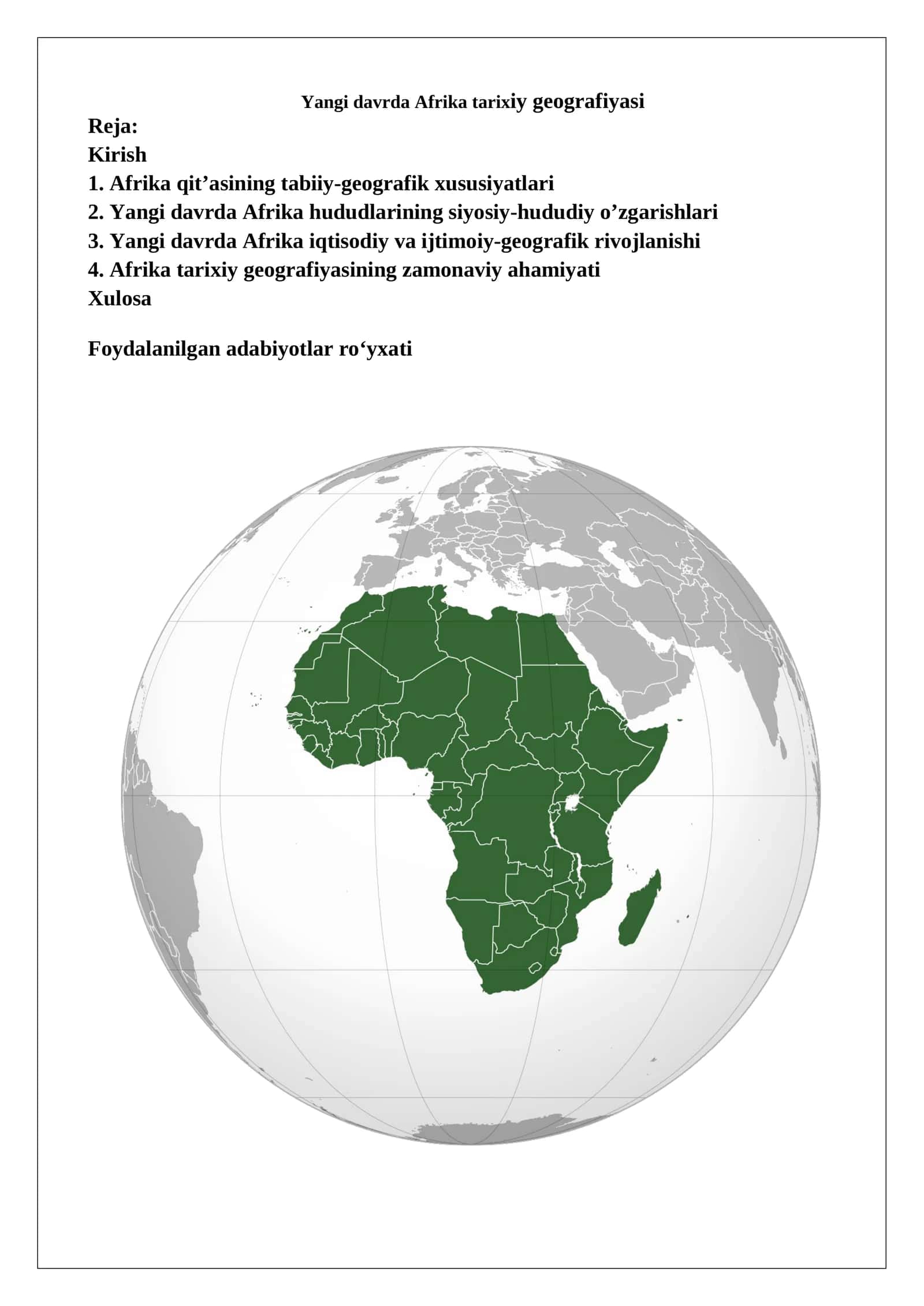 Yangi davrda Afrika tarixiy geografiyasi 1