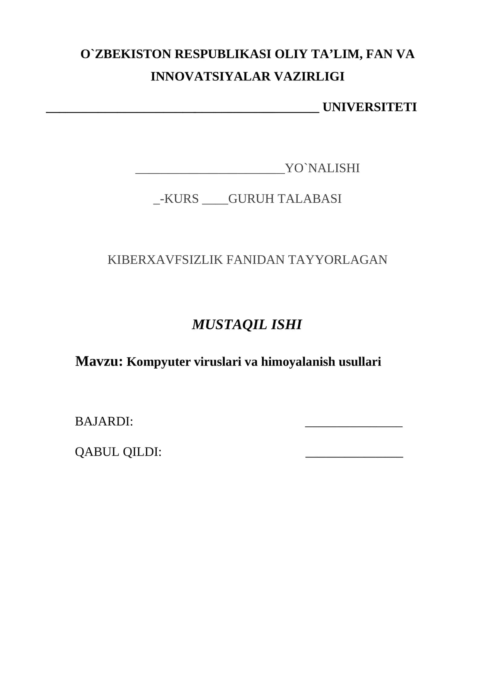 Kompyuter viruslari va himoyalanish usullari 1