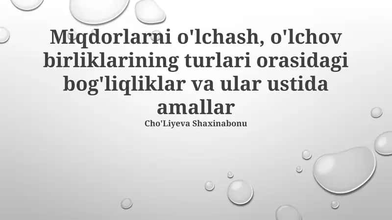 O'lchovlar bilan amallar 1