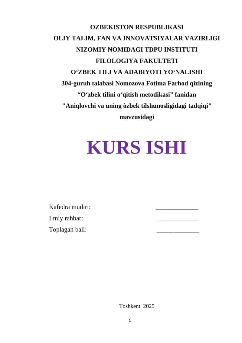 Oʻzbek tilini oʻqitish metodikasi 1
