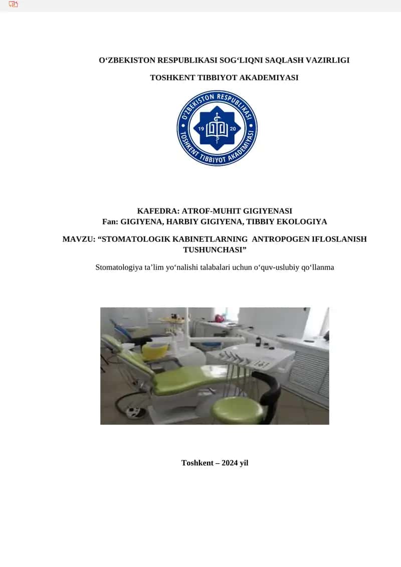 Stomatologik Kabinetlarning Antropogen Ifloslanish Tushunchasi 1