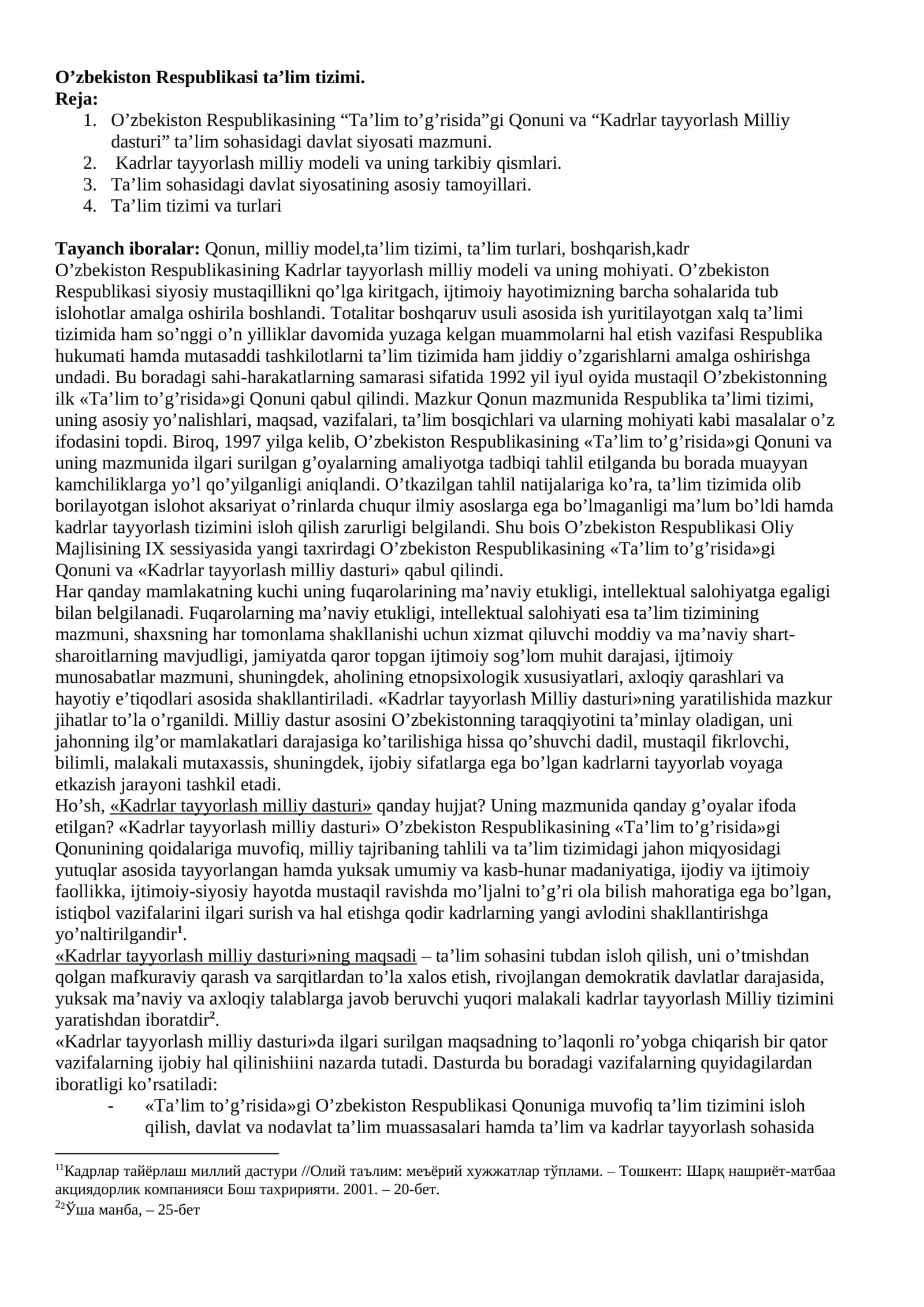 O’zbekiston Respublikasi ta’lim tizimi 1